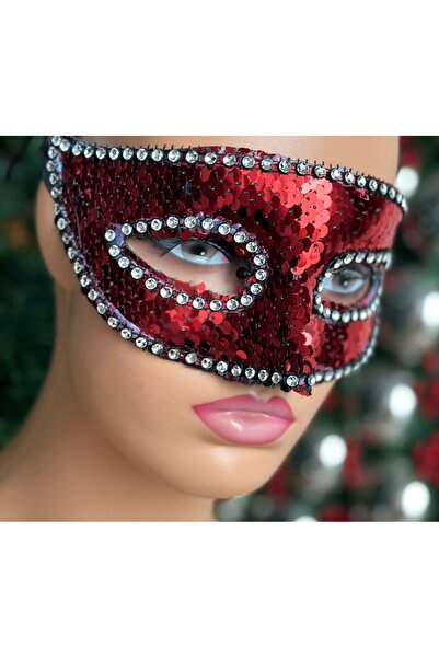 QUEEN AKSESUAR Luxury Red Mixed Shape Mask Glasses and Sequin Costume