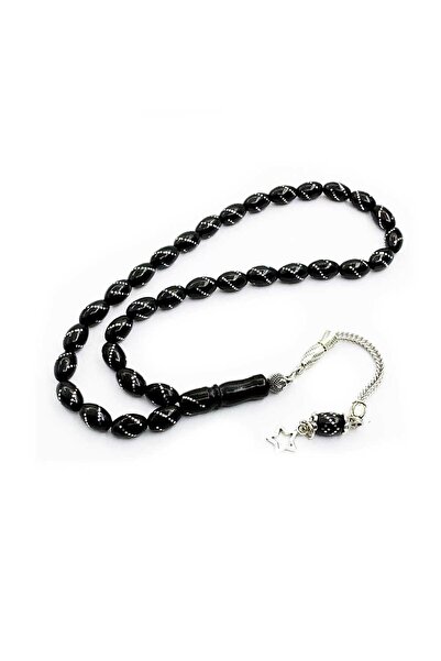 TAŞHAN Gümüş İşlemeli Arpa Kesim Erzurum Oltu Taşı Tesbih