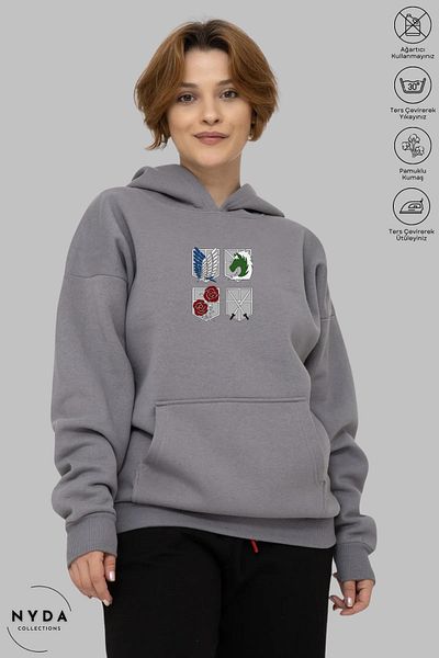 Nyda Collections Φούτερ Attack on Titan 3 με στάμπα Unisex με κουκούλα - Μακρύ μανίκι, ανοιχτόχρωμο, υπερμεγέθη βαμβάκι