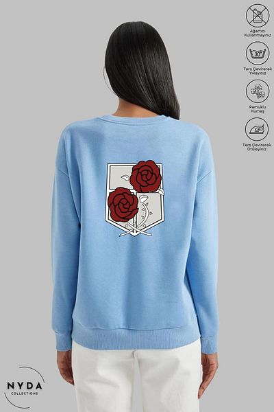 Nyda Collections Unisex μακρυμάνικο Attack on Titan 3 με στάμπα με κουκούλα χωρίς κουκούλα Oversize φούτερ