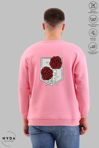 Nyda Collections Unisex μακρυμάνικο Attack on Titan 3 με στάμπα με κουκούλα χωρίς κουκούλα Oversize φούτερ