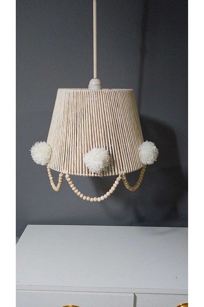 poplinhome Makrome Rope Chandelier Children's Room Chandelier Baby Room Chandelier Pendant Chandelier with Pompon Beads