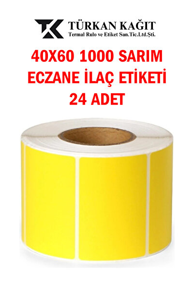 RULORULO 40x60 1000li Termal Eczane Ilaç Tarif Etiketi Sarı Renk Küçük Koli 24 Adet