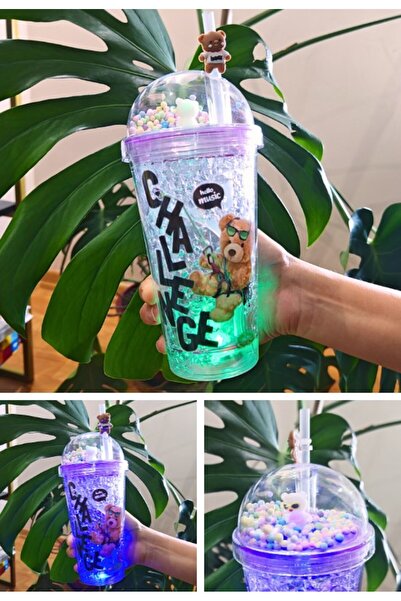Deco Elit Challange Ayıcık Suluk Pipetli Buzlu Cam Görünümlü Led Işıklı 450 M...