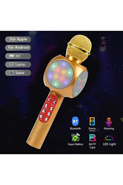 Evervox Karaoke Mikrofon , Bluetooth Özellikli  Çocuk Mikrofonu Karaoke Işıklı Mikrofon