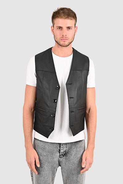 ALİN Alfie Men's Black Classic Genuine Leather Vest Size Measurements Visually