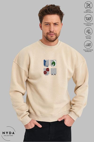 Nyda Collections Unisex μακρυμάνικο Attack on Titan 3 με στάμπα με κουκούλα χωρίς κουκούλα Oversize φούτερ