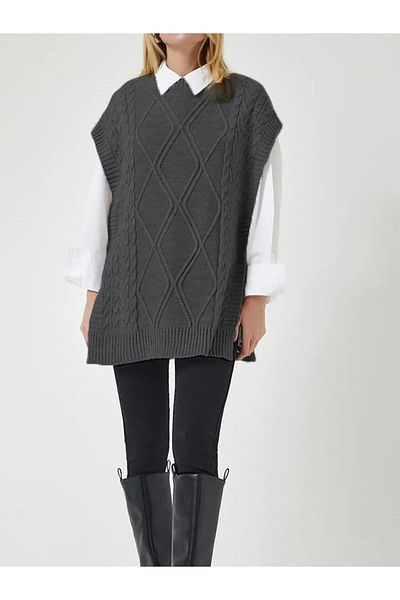 YUGA KNİTTİNG Women's Sweater with Side Tie Knitting Detail 75cm