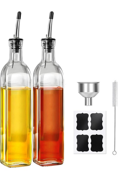 Home Zone طقم مكون من قطعتين من موزع زيت الزيتون وموزع الخل الزجاجي