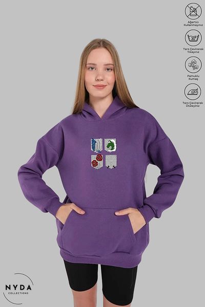 Nyda Collections Φούτερ Attack on Titan 3 με στάμπα Unisex με κουκούλα - Μακρύ μανίκι, ανοιχτόχρωμο, υπερμεγέθη βαμβάκι