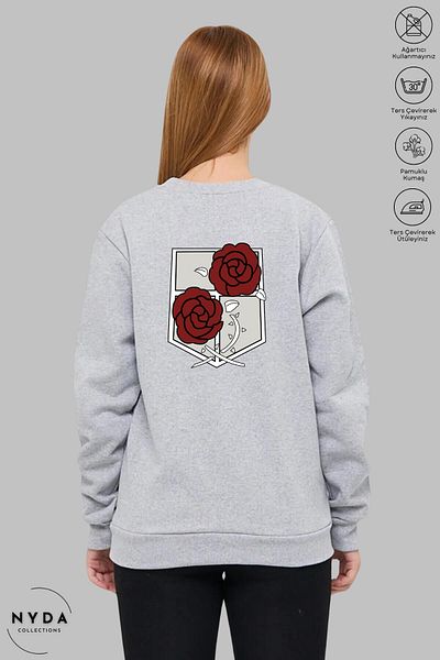 Nyda Collections Unisex μακρυμάνικο Attack on Titan 3 με στάμπα με κουκούλα χωρίς κουκούλα Oversize φούτερ
