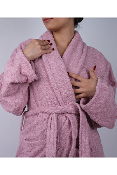 DC Teks Pudra Renkli Pamuk Bukle Şalyaka Model Bornoz (S-M-L-XL-2XL-3XL-4XL) Büyük ve Battal Beden