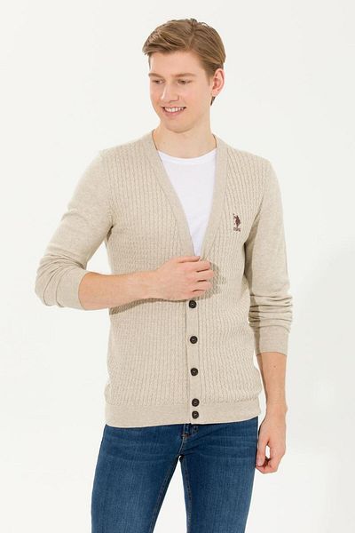 U.S. Polo Assn. Men's Stone Melange Basic Knitwear Cardigan