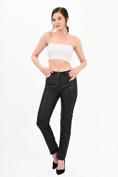 ALİN Levi Genuine Leather Black Jean Women's Trousers