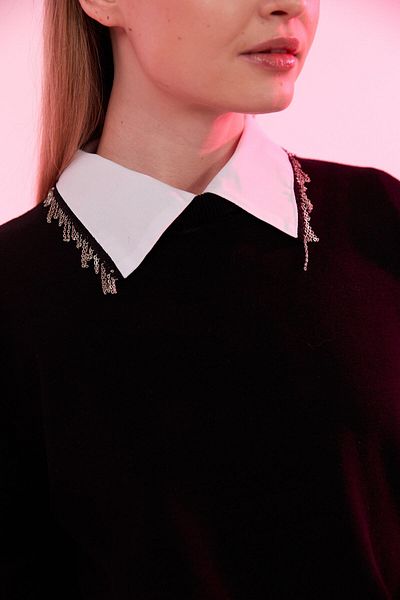 mirach Bond Collection - White Color Metal Vip Premium Shirt Collar with Special Box, Silver Chain Detail