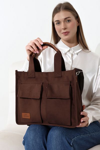 Moda azza Geantă de umăr elegantă din piele intoarsa pentru femei cu buzunare frontale si husa cu magnet