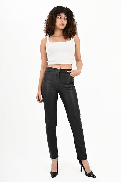 ALİN Levi Genuine Leather Black Jean Women's Trousers