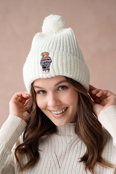 ZISHAN Teddy Bear Embroidered Pompom Beret 888