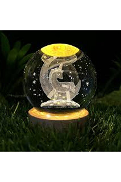 Vera Ahşap Tabanlı Usb Kablolu Dekoratif Aydınlatma Led Işıklı Cam Küre Unıco...