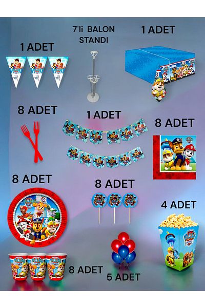 VibeHome Paw Patrol Themed 2XL Pack for 8 People - Birthday Party and Fun Events