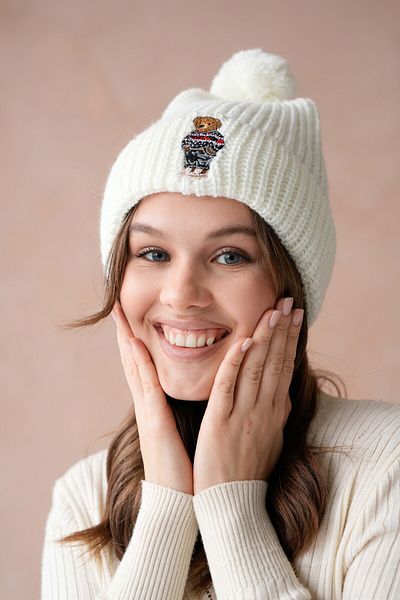 ZISHAN Teddy Bear Embroidered Pompom Beret 888