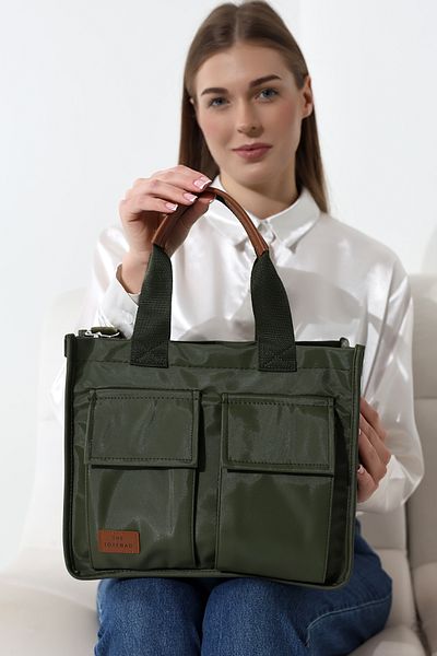 Moda azza Geantă de umăr din satin cu buzunare frontale și husă cu magnet