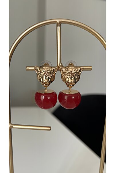 SU PERİSİ TAKI BİJUTERİ Vip Seri Gold Bordo Top Sallantılı Marka Model Küpe