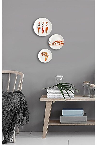 UADAC Afrika Temalı Baskılı Porselen 3lü Duvar Tabağı Seti