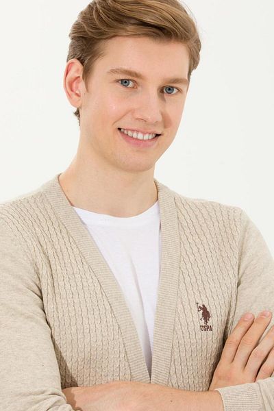 U.S. Polo Assn. Men's Stone Melange Basic Knitwear Cardigan