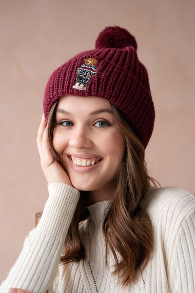 ZISHAN Teddy Bear Embroidered Pompom Beret 888