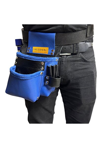 İKİZ DERİ ÜRÜNLERİ HAKİKİ DERİDEN ELEKTRİKÇİ USTA ÖNLÜĞÜ MAVİ-SİYAH