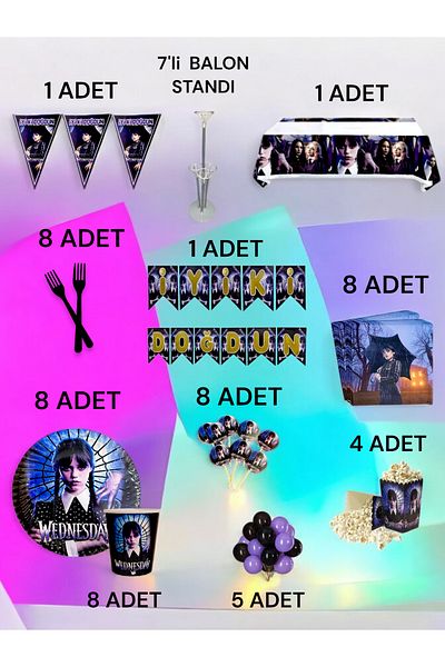 VibeHome Wednesday Themed 2XL Pack for 8 People - Birthday Party and Fun Events