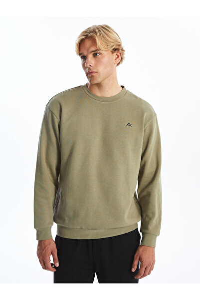 LC Waikiki Ανδρικό φούτερ με μακρυμάνικο λαιμόκοψη χακί με τύπωμα