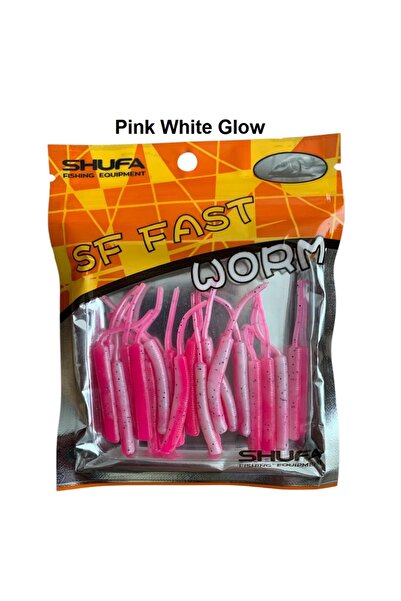 SHUFA Fast Worm 5.2cm LRF Silikon Yem (18'li Paket) Pink White Glow