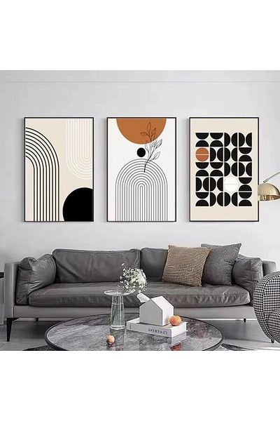 Linacci Triple Black Metal Frame Bohemian Fashion Glass Painting Set