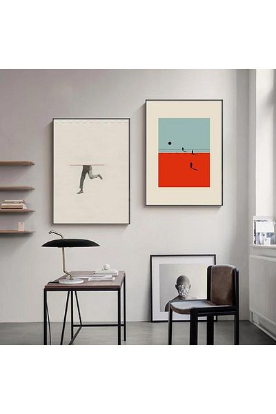 Linacci Red Blue Modern Glass Table Set with Double Black Metal Frame