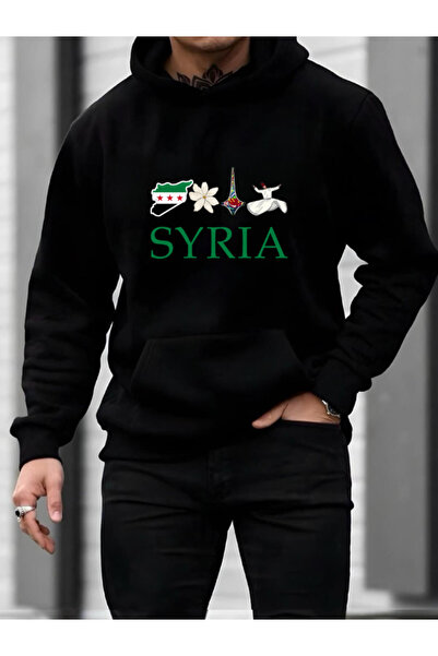 MERRY ME Kapüşonlu Hoodie Kışlık Sweatshirt suriye Baskılı Oversize Kalın 3 i...