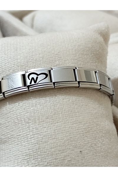 Vamoria Letter N with Heart Italian Charm Steel Bracelet
