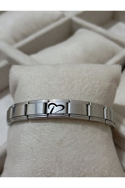 Vamoria Letter I with Heart Italian Charm Steel Bracelet