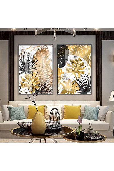 Linacci Gold Leaf Glass Table Set with Double Black Metal Frame