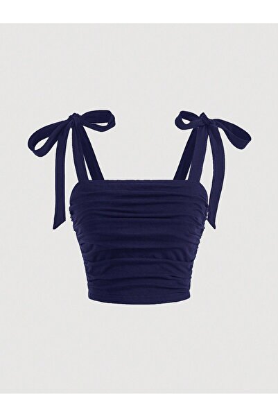 MEREN LİKE YOUR SYLE Fundă bleumarin de vară cu bretele largi Top Crop