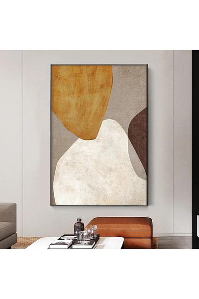 Linacci Set de picturi abstracte din sticlă maro cu un singur cadru metalic negru