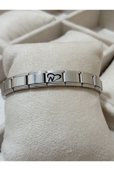 Vamoria Letter N with Heart Italian Charm Steel Bracelet