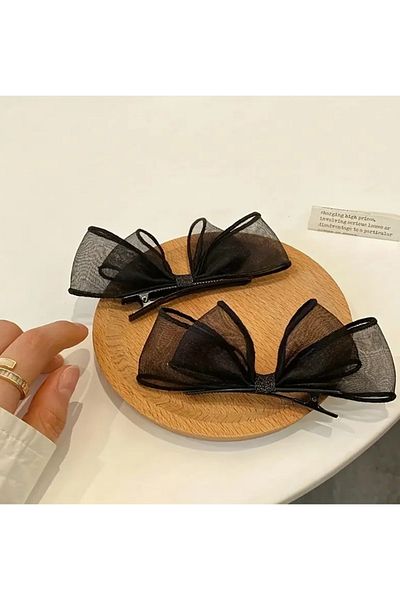 SavBrand Cataramă cu clemă cu model fluture pentru femei, neagră, din 2 piese