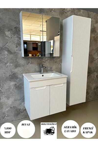 noce BANYO DOLABI AYNALI CNC İŞLEMELİ MEMBRAN KAPAKLI 65 cm