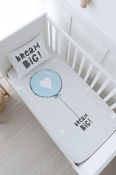 Tuğba Kuğu Baby Size Fitted Sheet Set - Pure Baby Series - Blue Heart Balloon