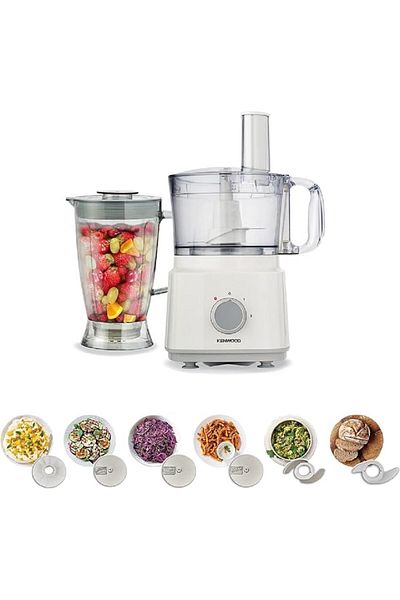 Kenwood معالج طعام، 750 واط، 2 لتر، خلاط، خفاقة، صانعة عجين، FDP03.C2WH، أبيض