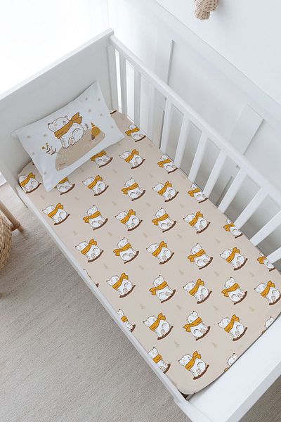 Tuğba Kuğu Baby Series Brown Scarf Bear Patterned Elastic Sheet Set