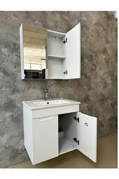 noce furniture BANYO DOLABI AYNALI CNC İŞLEMELİ MEMBRAN KAPAKLI 65 cm