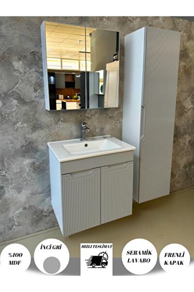 noce BANYO DOLABI AYNALI CNC İŞLEMELİ MEMBRAN KAPAKLI 65 cm